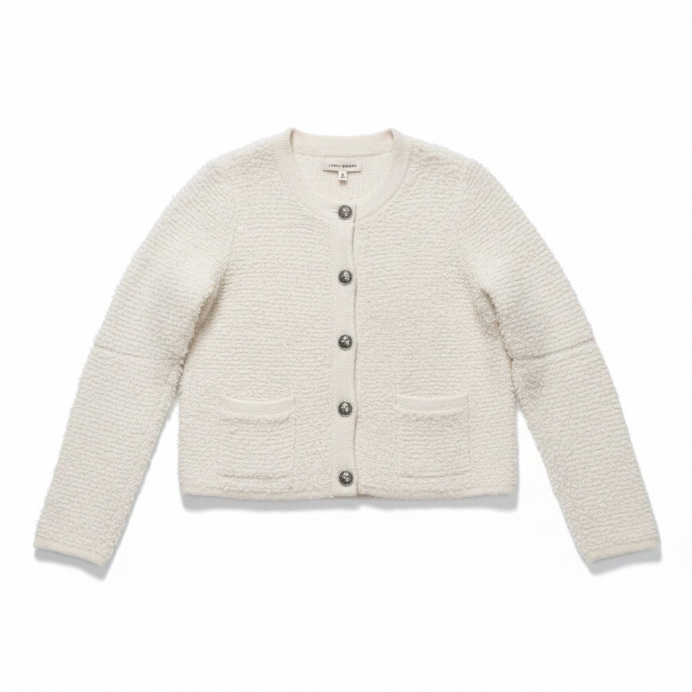Lucky Brand Boucle Cardigan M Cream Star Button Textured Knit Western Coastal